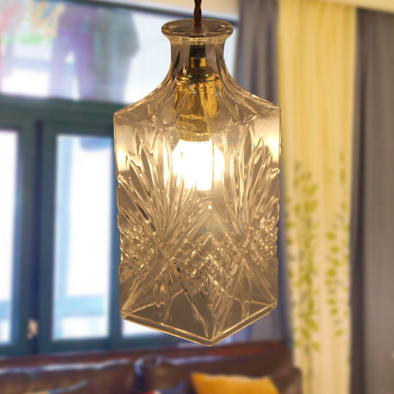 Suspension moderne en verre prismatique pour salle à manger - Plafonnier transparent à 1 lampe