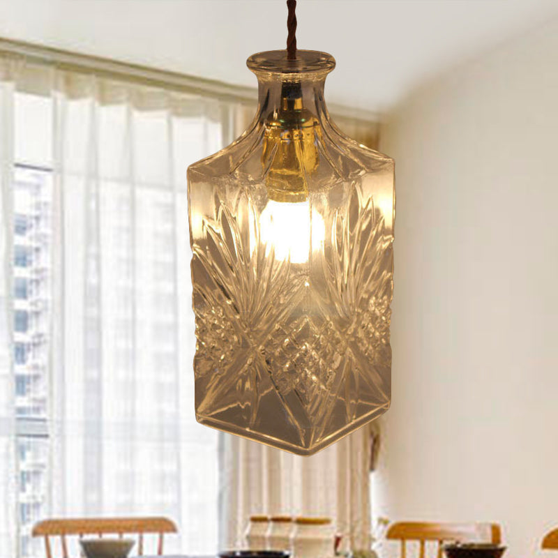 Suspension moderne en verre prismatique pour salle à manger - Plafonnier transparent à 1 lampe
