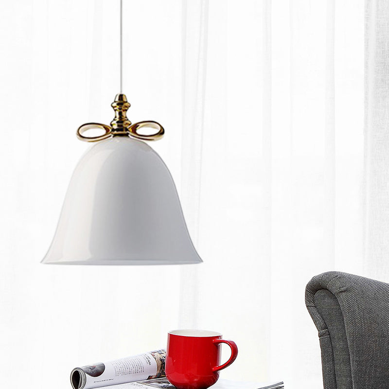 Bell Pendant Light - Contemporary White/Brown/Clear Glass Dining Room Ceiling Fixture