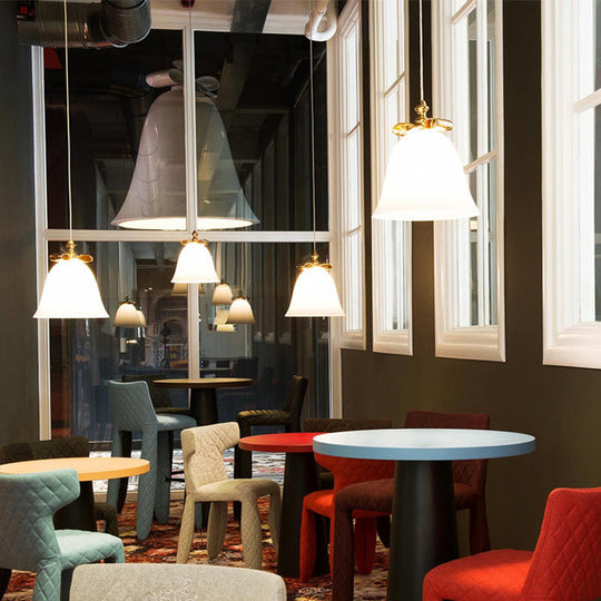 Bell Pendant Light - Contemporary White/Brown/Clear Glass Dining Room Ceiling Fixture