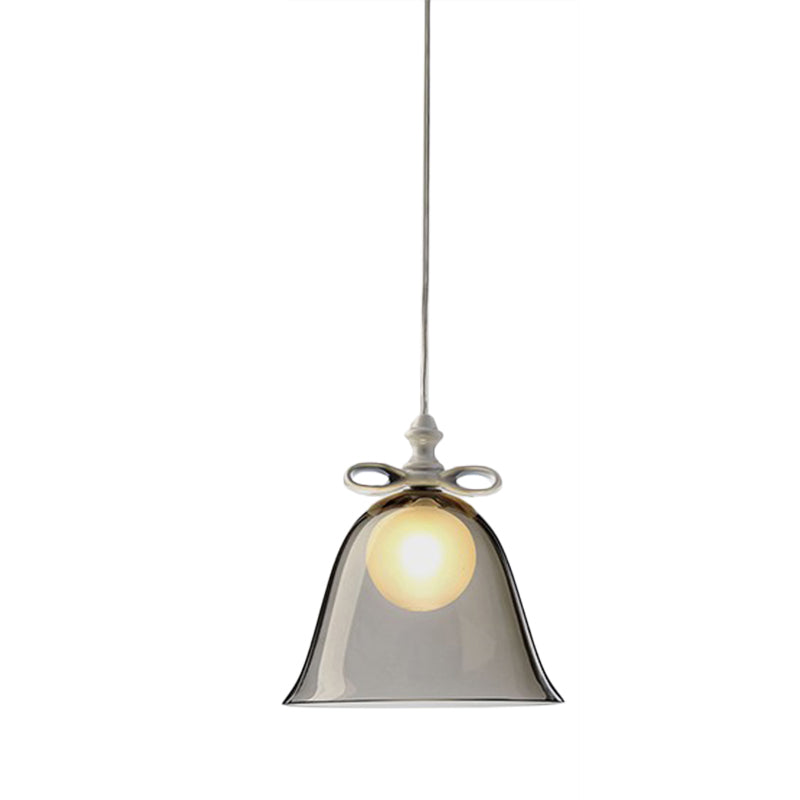 Bell Pendant Light - Contemporary White/Brown/Clear Glass Dining Room Ceiling Fixture