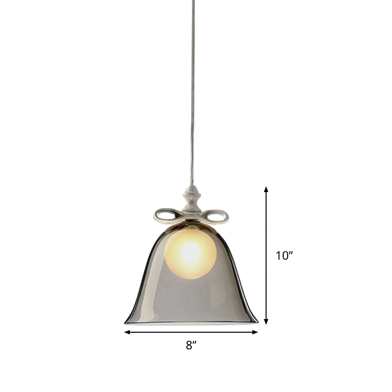 Bell Pendant Light - Contemporary White/Brown/Clear Glass Dining Room Ceiling Fixture