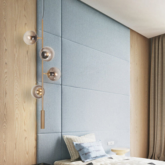 Modern Gold Linear Chandelier With Smoke Gray Glass Shades - 4-Light Metal Hanging Fixture