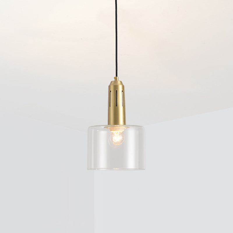 Postmodern Brass Pendant Lamp With Clear Glass Shade: Sleek Dining Room Hanging Light