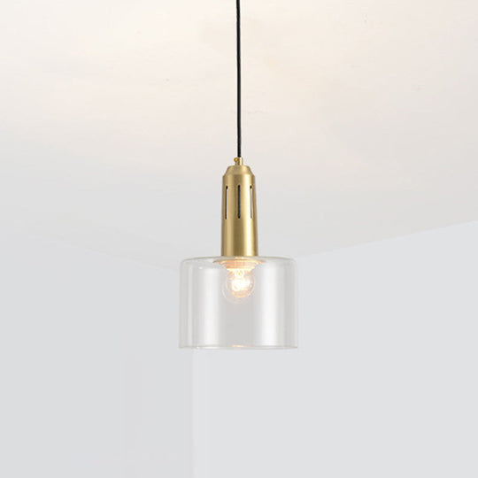 Brass Pendant Lamp With Clear Glass Shade - Postmodern 1-Light Dining Room Hanging Light