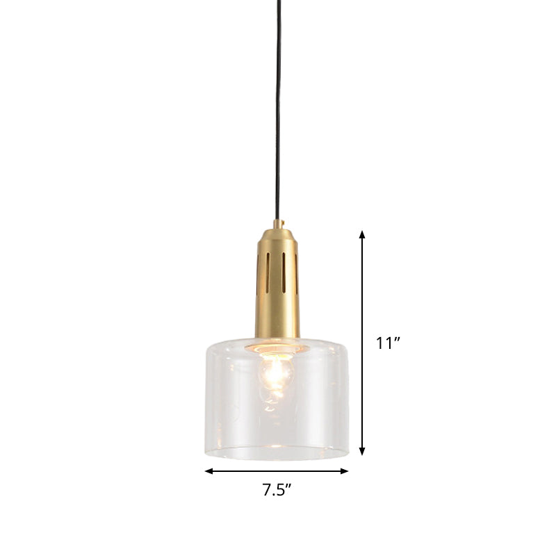 Brass Pendant Lamp With Clear Glass Shade - Postmodern 1-Light Dining Room Hanging Light