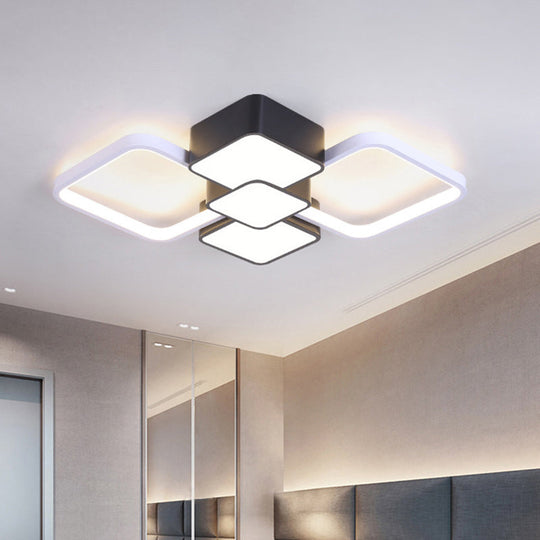 Modern Square Flush Mount Led Ceiling Light In Black With Warm/White 18’/21.5’ Wide Black-White