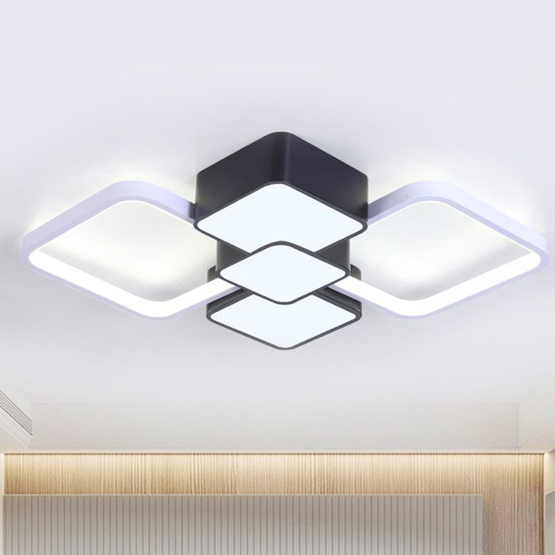 Modern Square Flush Mount Led Ceiling Light In Black With Warm/White 18’/21.5’ Wide Black-White