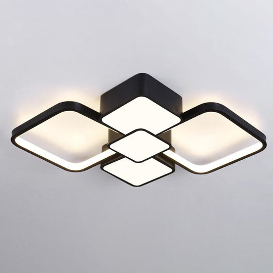 Modern Square Flush Mount Led Ceiling Light In Black With Warm/White 18/21.5 Wide / 18 White