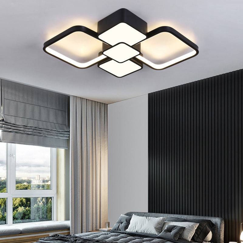 Modern Square Flush Mount Led Ceiling Light In Black With Warm/White 18’/21.5’ Wide