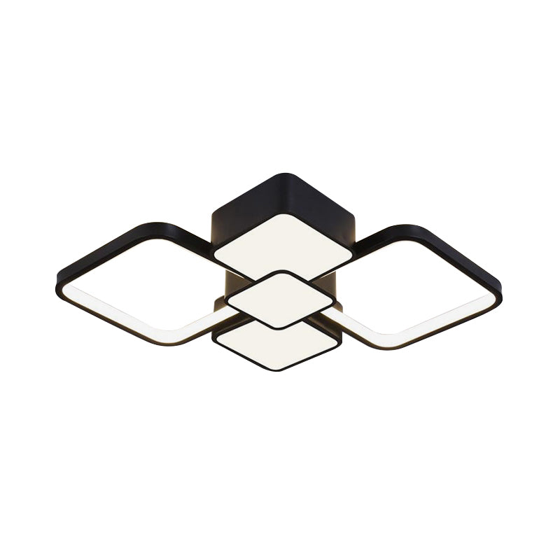 Modern Square Flush Mount Led Ceiling Light In Black With Warm/White 18/21.5 Wide