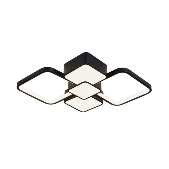 Modern Square Flush Mount Led Ceiling Light In Black With Warm/White 18’/21.5’ Wide