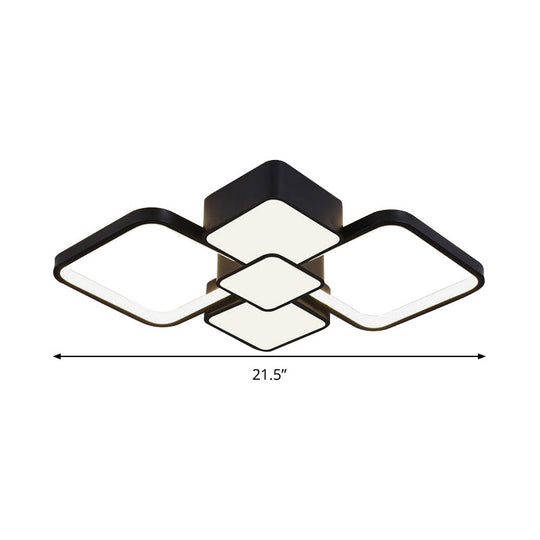 Modern Square Flush Mount Led Ceiling Light In Black With Warm/White 18’/21.5’ Wide