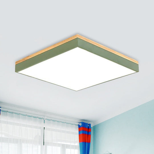 Modern Square Flush Mount Led Green Ceiling Lamp - 12’/16’/19.5’ Wide Acrylic Diffuser