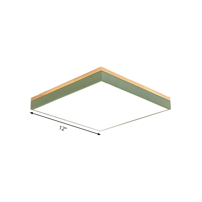 Modern Square Flush Mount Led Green Ceiling Lamp - 12’/16’/19.5’ Wide Acrylic Diffuser