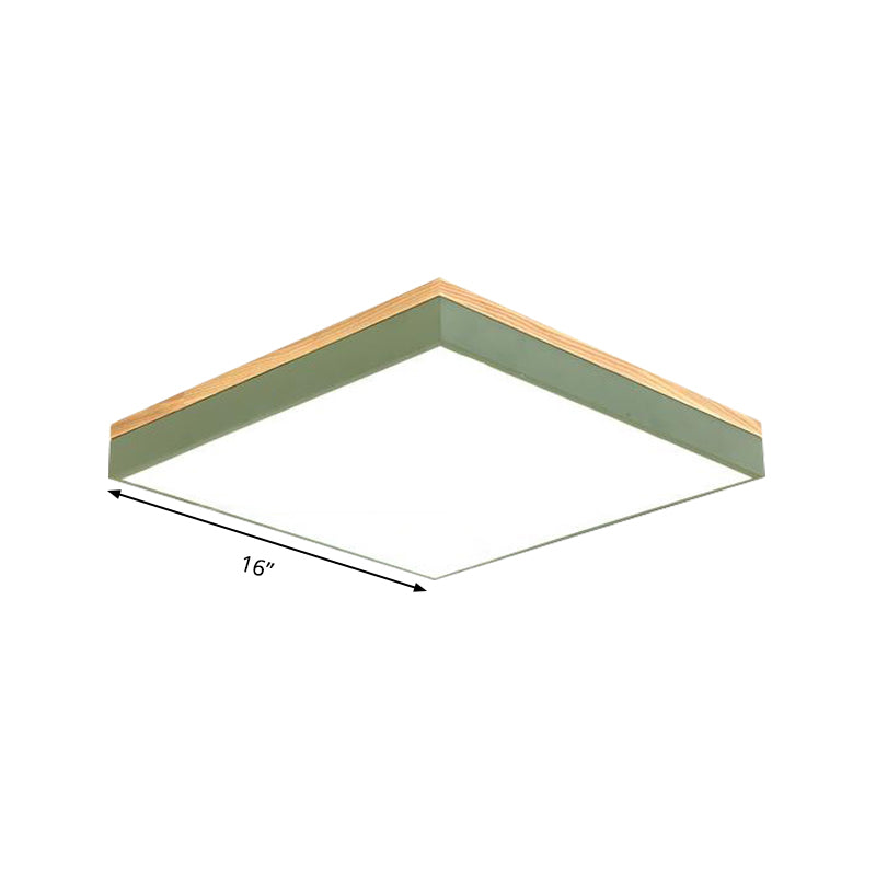 Modern Square Flush Mount Led Green Ceiling Lamp - 12’/16’/19.5’ Wide Acrylic Diffuser