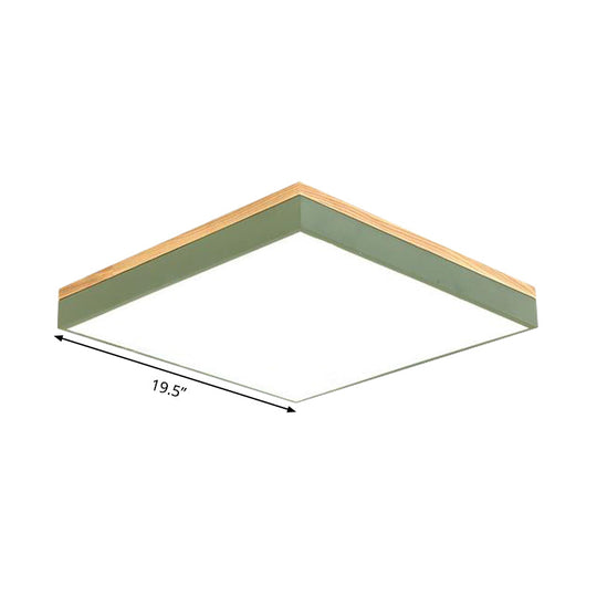 Modern Square Flush Mount Led Green Ceiling Lamp - 12’/16’/19.5’ Wide Acrylic Diffuser