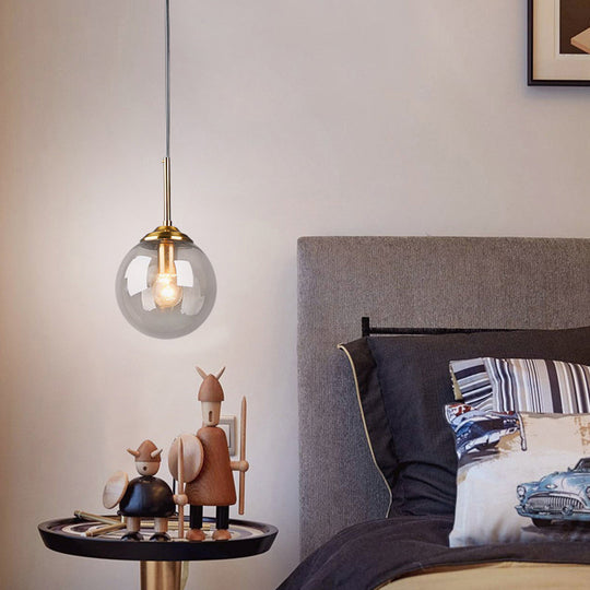 Amber/Clear/Smoke Gray Glass Globe Pendant Light For Contemporary Bedroom