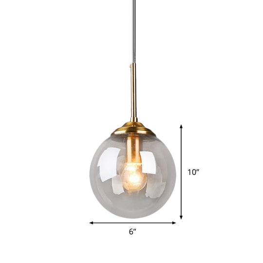 Amber/Clear/Smoke Gray Glass Globe Pendant Light For Contemporary Bedroom