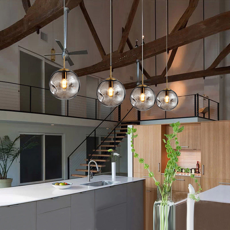 Modern Amber/Smoke Gray Globe Pendant Light - Nordic Style Dimpled Glass 1-Head Design Ideal For