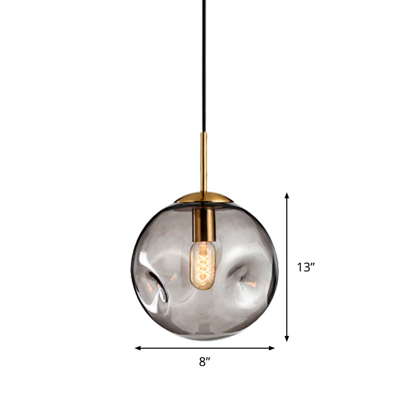 Modern Amber/Smoke Gray Globe Pendant Light - Nordic Style Dimpled Glass 1-Head Design Ideal For