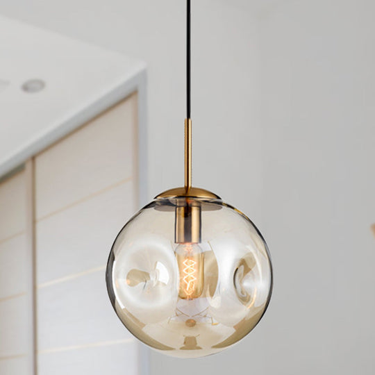 Modern Amber/Smoke Gray Globe Pendant Light - Nordic Style Dimpled Glass 1-Head Design Ideal For