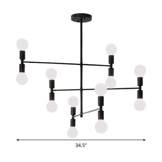 Modern 12-Light Tiered Metal Ceiling Light: Black/Gold Chandelier For Living Room