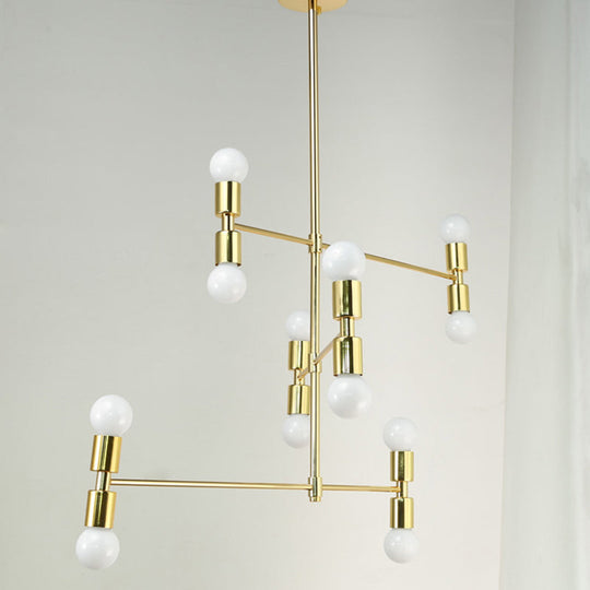 Modern 12-Light Tiered Metal Ceiling Light: Black/Gold Chandelier For Living Room