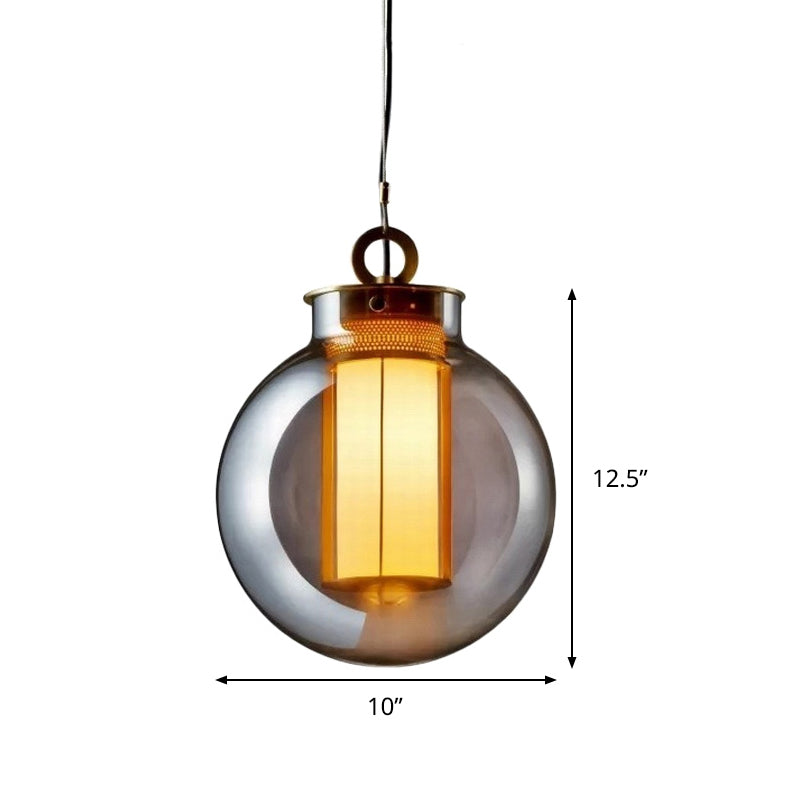 Gray Glass Nordic Globe Pendant Light With White Shade For Bedroom