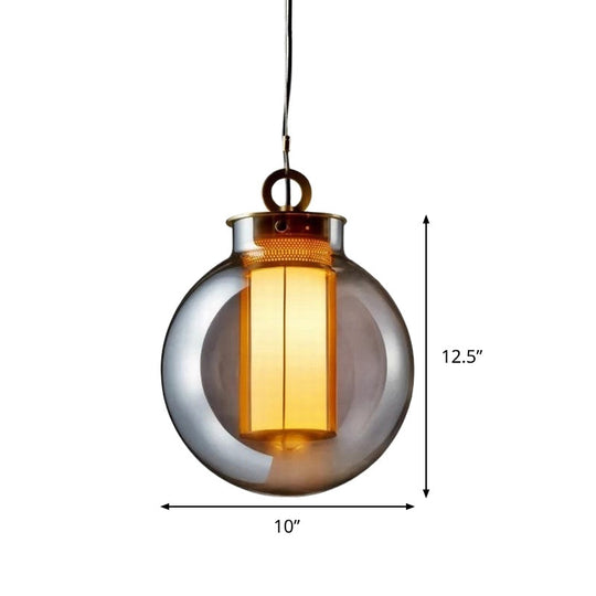 Gray Glass Nordic Globe Pendant Light With White Shade For Bedroom