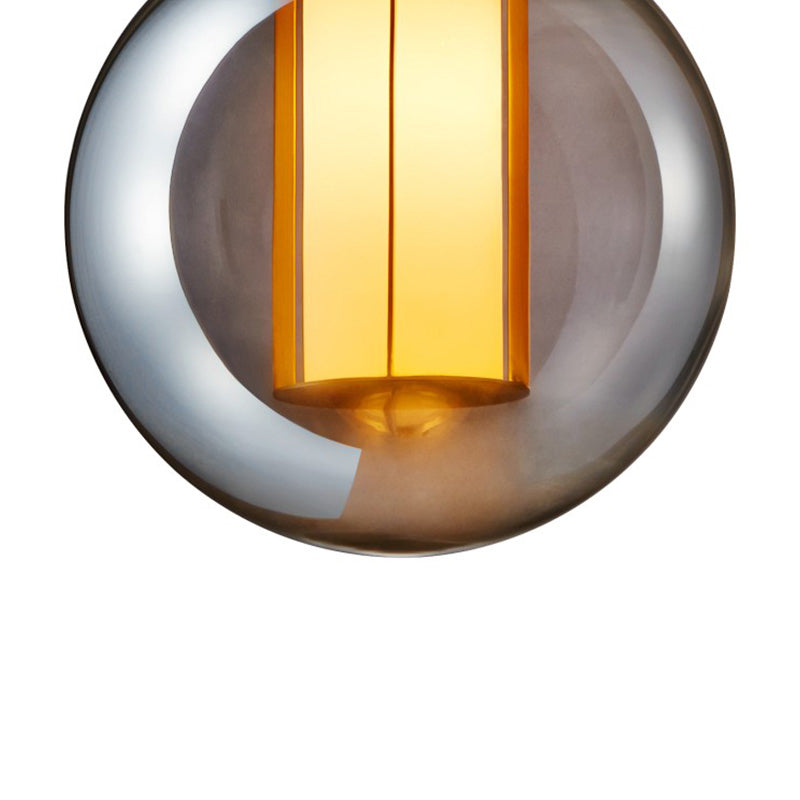 Gray Glass Nordic Globe Pendant Light With White Shade For Bedroom