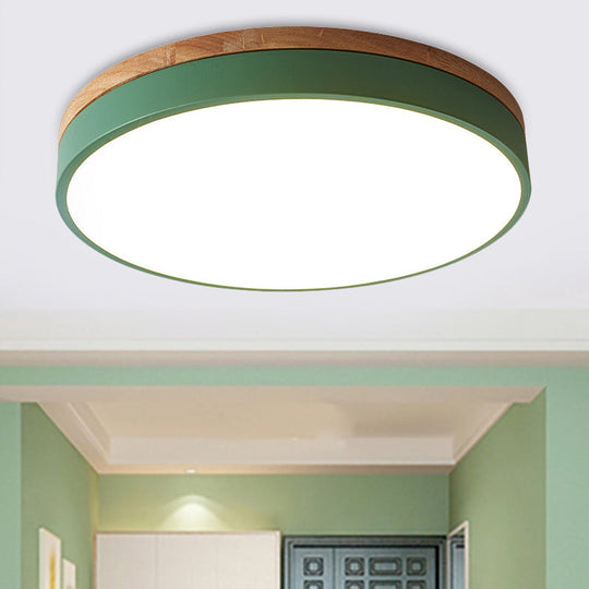 Modern Led Green Flush Mount Ceiling Light With Acrylic Diffuser - Available In 12’/16’/19.5’ Widths