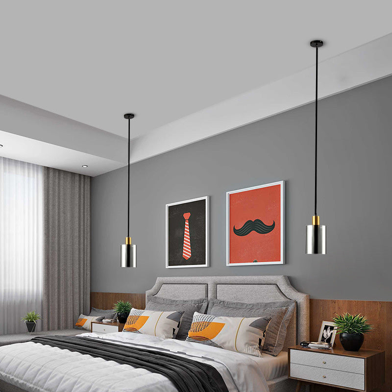 Cylinder Pendant Light: Postmodern Smoke Gray Glass 1 Head Hanging Lamp For Bedroom