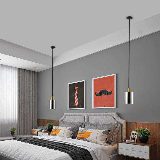 Cylinder Pendant Light: Postmodern Smoke Gray Glass 1 Head Hanging Lamp For Bedroom