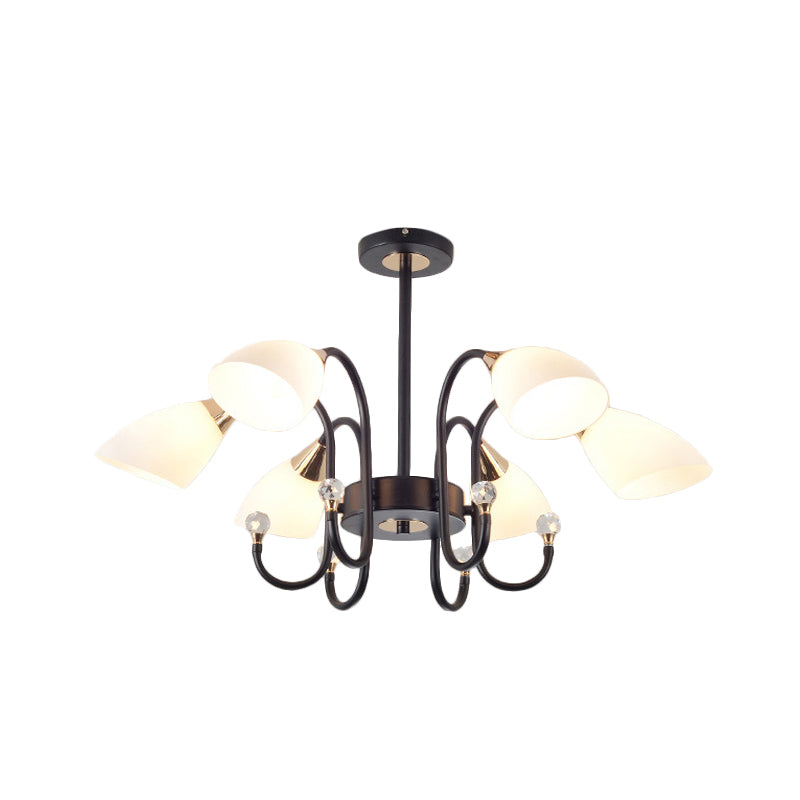 Rustic Black Iron Chandelier With Frosted Glass Shades - Hanging Ceiling Light Curve Arm 6/8/10