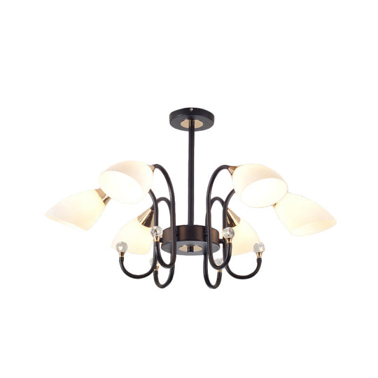 Rustic Black Iron Chandelier With Frosted Glass Shades - Hanging Ceiling Light Curve Arm 6/8/10