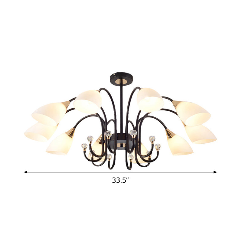 Rustic Black Iron Chandelier With Frosted Glass Shades - Hanging Ceiling Light Curve Arm 6/8/10