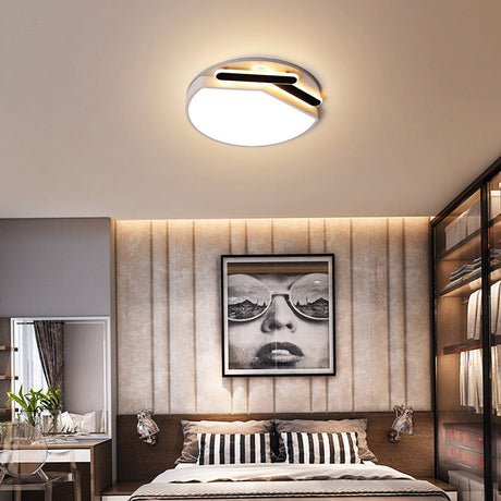 Contemporary Round Metal Ceiling Mounted Fixture: Gold/Black & White Led Light (16.5/20.5) -