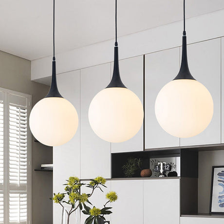 Postmodern 1 Head White Glass Sphere Pendant Light - 6/8/12 Wide Ceiling Hanging Fixture / 6