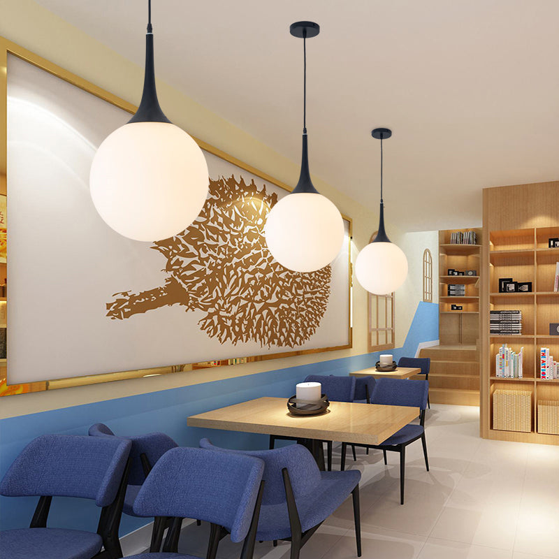 Postmodern 1 Head White Glass Sphere Pendant Light - 6/8/12 Wide Ceiling Hanging Fixture