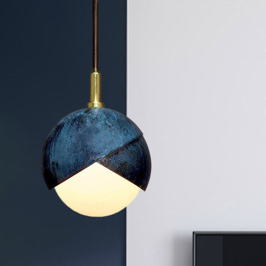 Postmodern Metal 1-Head Blue Hanging Lamp - Semi Sphere Shade Pendant 5.5/9.5 Wide