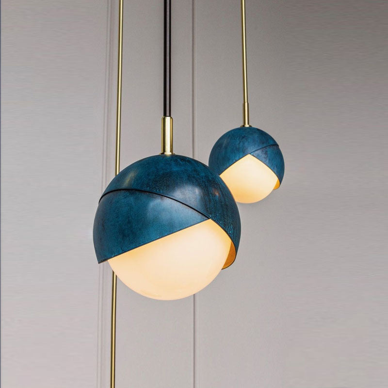Postmodern Metal 1-Head Blue Hanging Lamp - Semi Sphere Shade Pendant 5.5/9.5 Wide