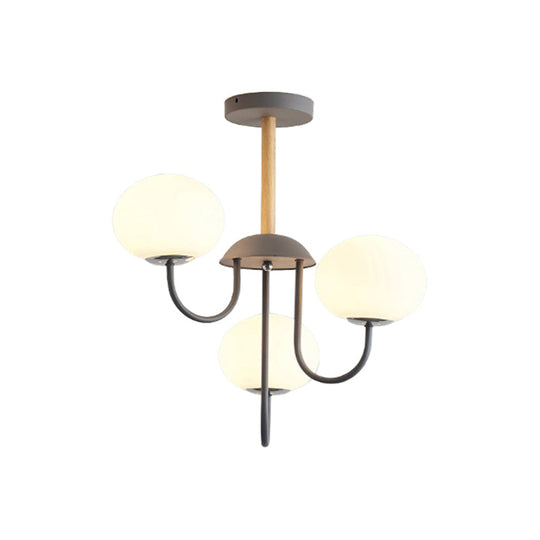 Nordic Style Gray/Green Chandelier Light Fixture With Dome White Glass Shade - 3/5 Lights Living