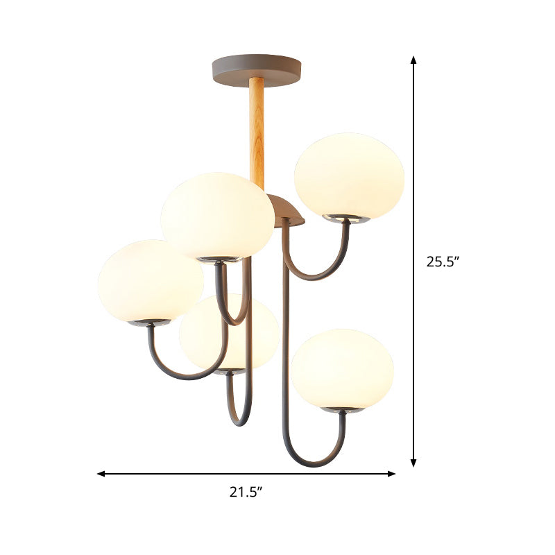 Nordic Style Gray/Green Chandelier Light Fixture With Dome White Glass Shade - 3/5 Lights Living