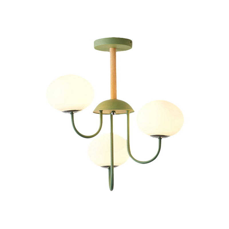Nordic Style Gray/Green Chandelier Light Fixture With Dome White Glass Shade - 3/5 Lights Living