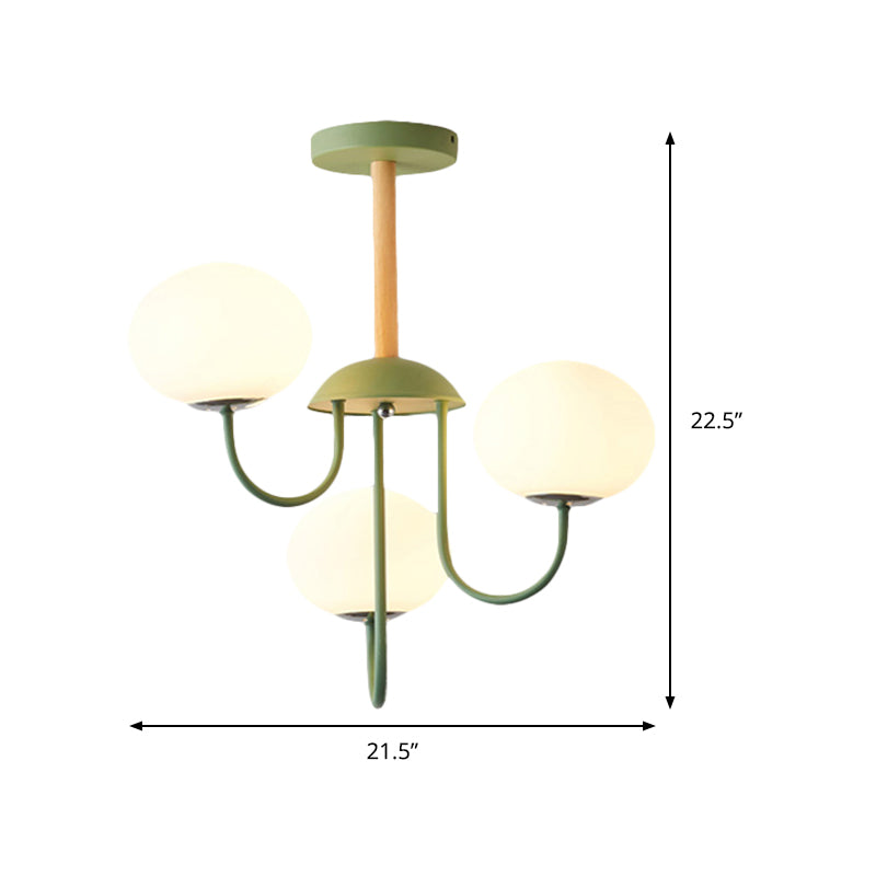 Nordic Style Gray/Green Chandelier Light Fixture With Dome White Glass Shade - 3/5 Lights Living