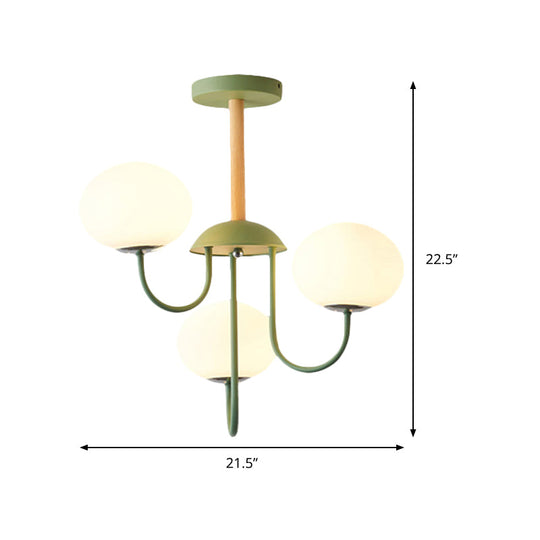 Nordic Style Gray/Green Chandelier Light Fixture With Dome White Glass Shade - 3/5 Lights Living