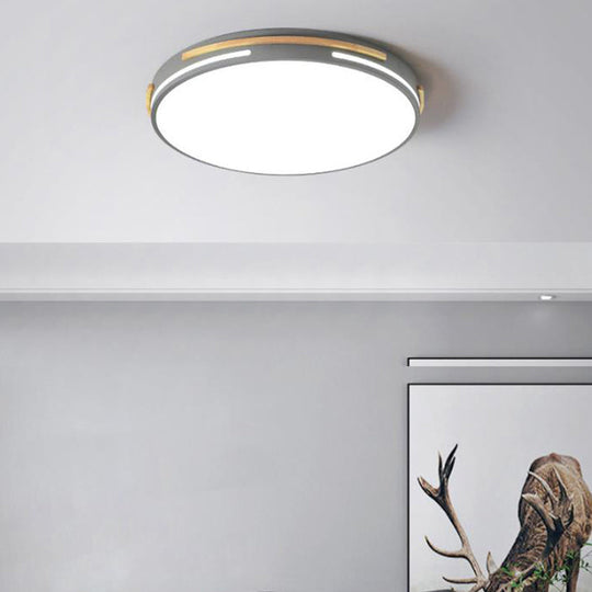 Macaron Metal Led Round Flushmount Ceiling Light Fixture - Grey/White/Green Warm/White 16.5/20.5