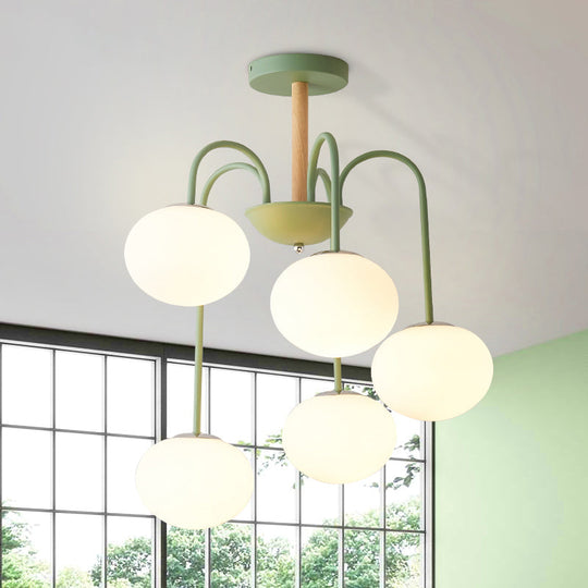Contemporary Dome White Glass Chandelier - 3/5 Lights Gray/Green Suspension Light 5 / Green
