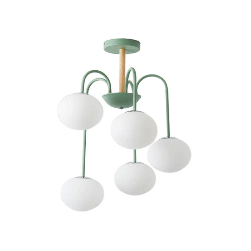 Contemporary Dome White Glass Chandelier - 3/5 Lights Gray/Green Suspension Light